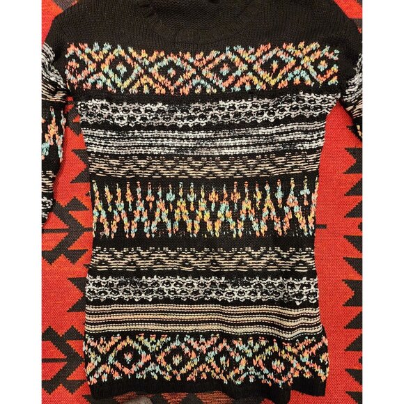 NEW Xhilaration L/G Black Knit Sweater With Multicolor Geometric Pattern - Picture 5 of 13